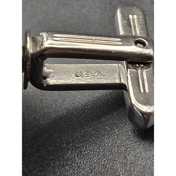 Vintage Hickok Men's Cufflinks Black Faceted Stone Silver Tone - Picture 5 of 6